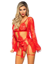 Load image into Gallery viewer, 3 PC All Romance Lace Teddy & Robe