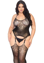 Load image into Gallery viewer, Jacquard Lace Suspender Bodystocking
