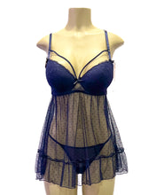 Load image into Gallery viewer, Dot Your Eyes Chemise With G String- Navy
