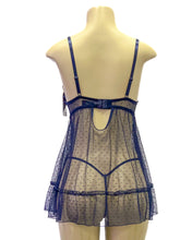 Load image into Gallery viewer, Dot Your Eyes Chemise With G String- Navy
