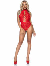 Load image into Gallery viewer, High Neck Floral Lace Backless Teddy
