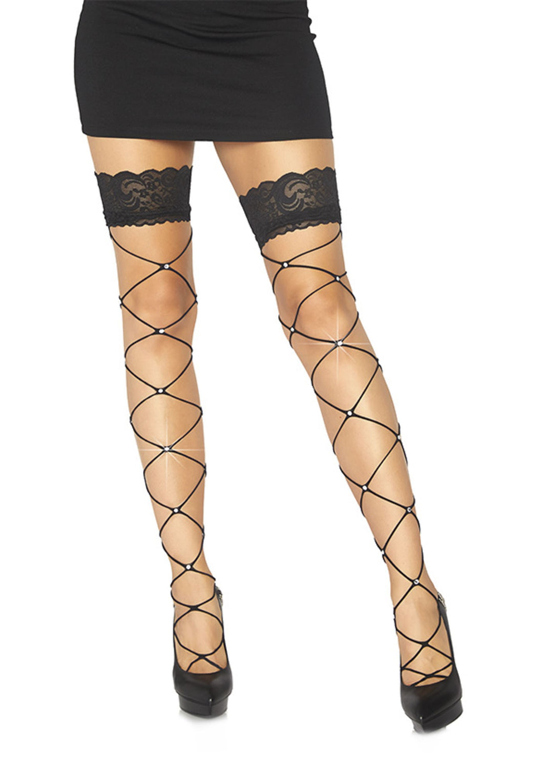 Wide net Thigh High With Chrystal