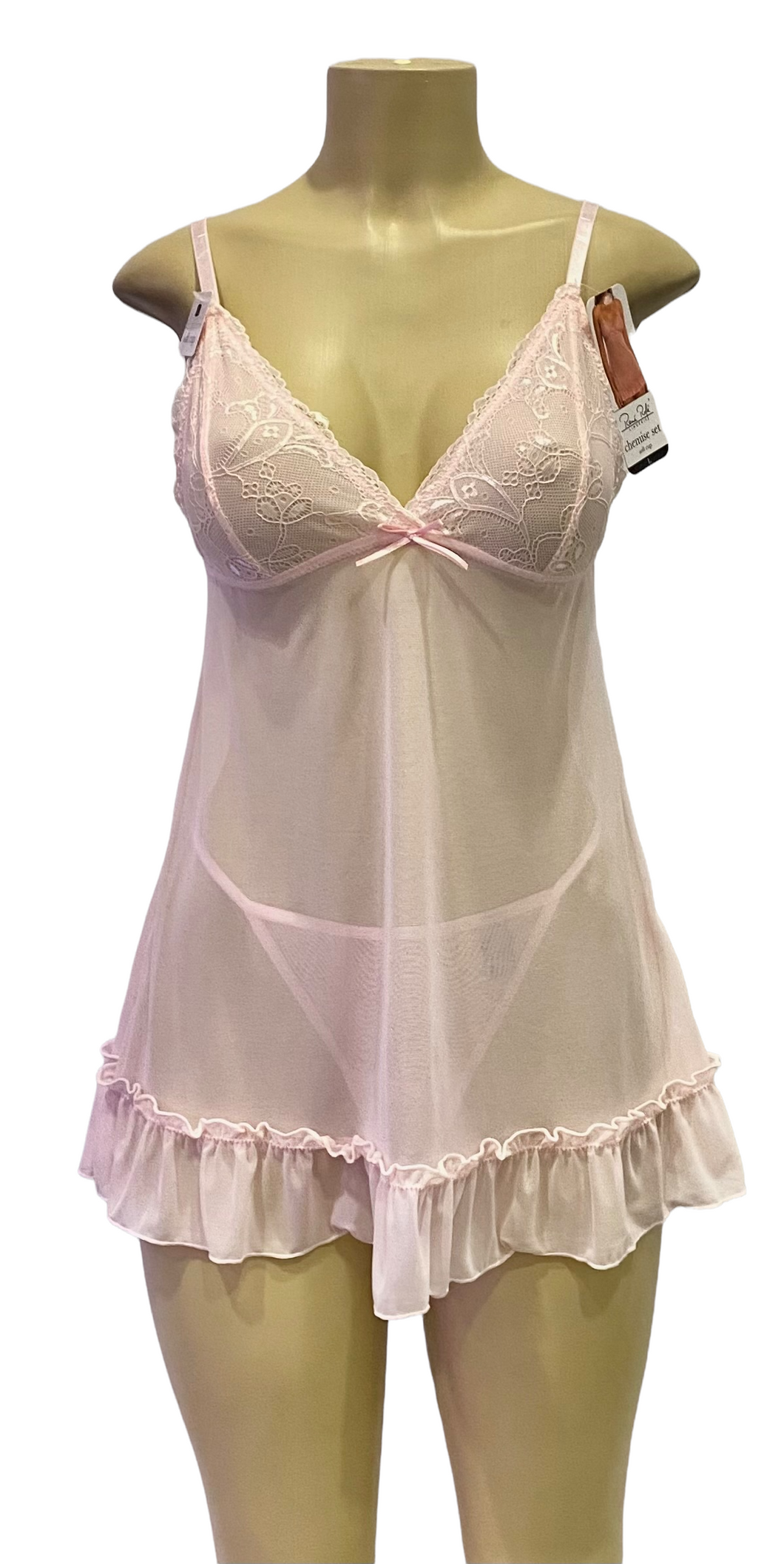 Red Carpet Ready Soft Cup Chemise with G String- Pink