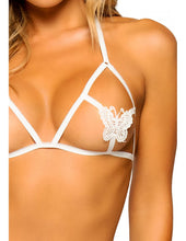 Load image into Gallery viewer, 2 PC Butterfly Applique Open Cup Bra and Side Tie Pearl Strand Butterfly G-String
